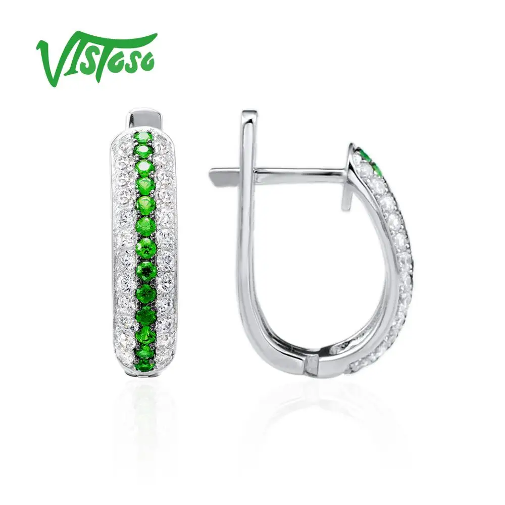 VISTOSO 925 Круглые серьги-гвоздики из стерлингового серебра с зеленым шпинелем