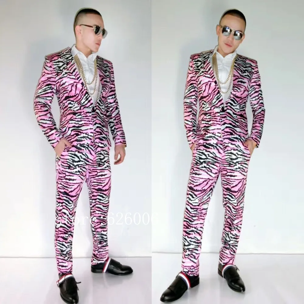 Индивидуальный мужской модный пиджак с принтом зебры костюмы для ночного клуба DJ