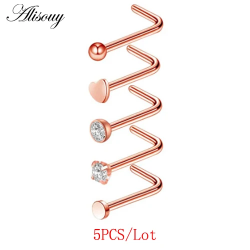 E2 5pcs Alisouy 18 стилей стальное Лабрет кольцо-гвоздик круговые кольца из бисера брови для языка, носа обруч Пирсинг для хрящевой части уха Tragus ювелирные изделия 20 г - Окраска металла: E2 5pcs