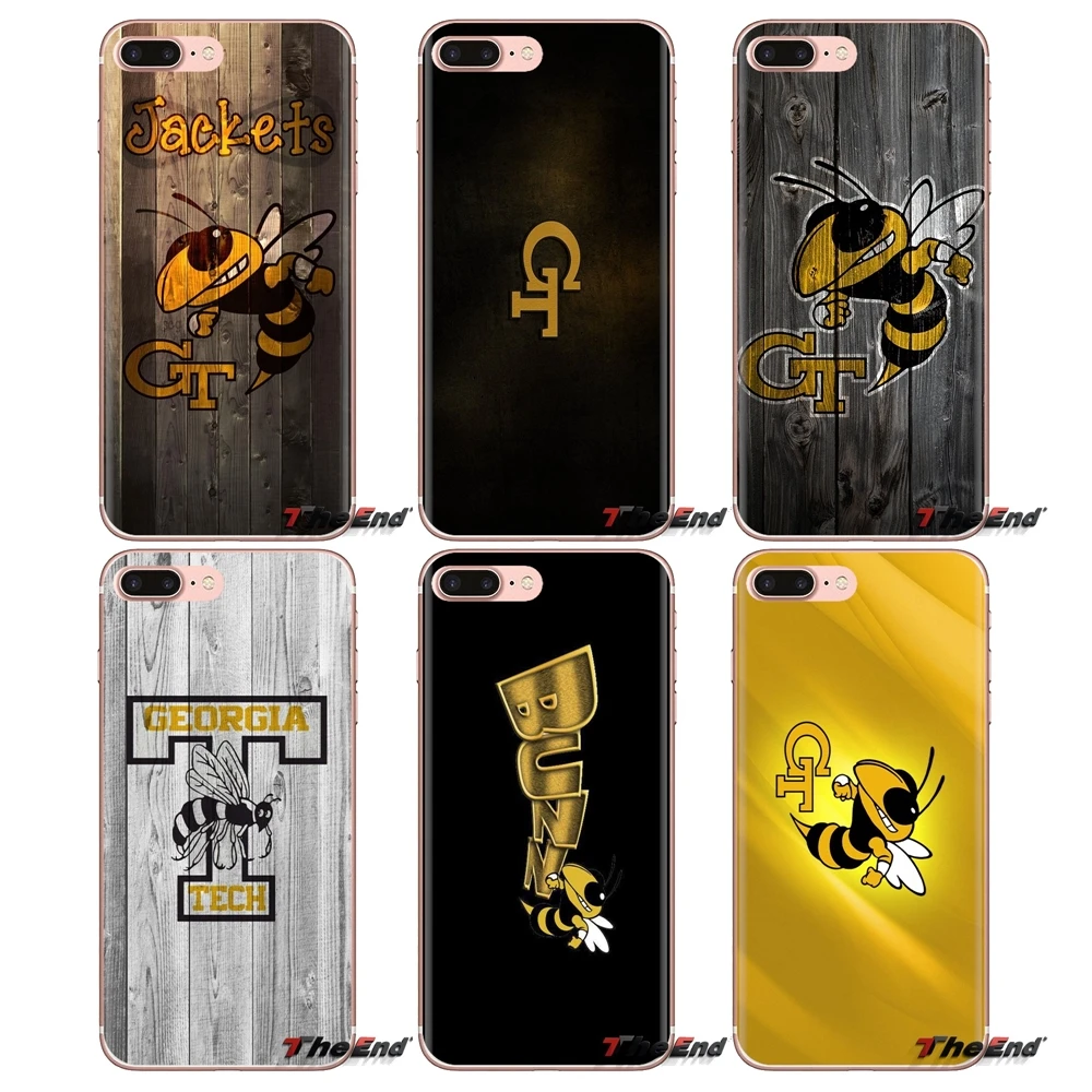For iPod Touch Apple iPhone 4 4S 5 5S SE 5C 6 6S 7 8 X XR XS Plus MAX Transparent TPU Skin Case Georgia Tech Yellow Jackets Logo |