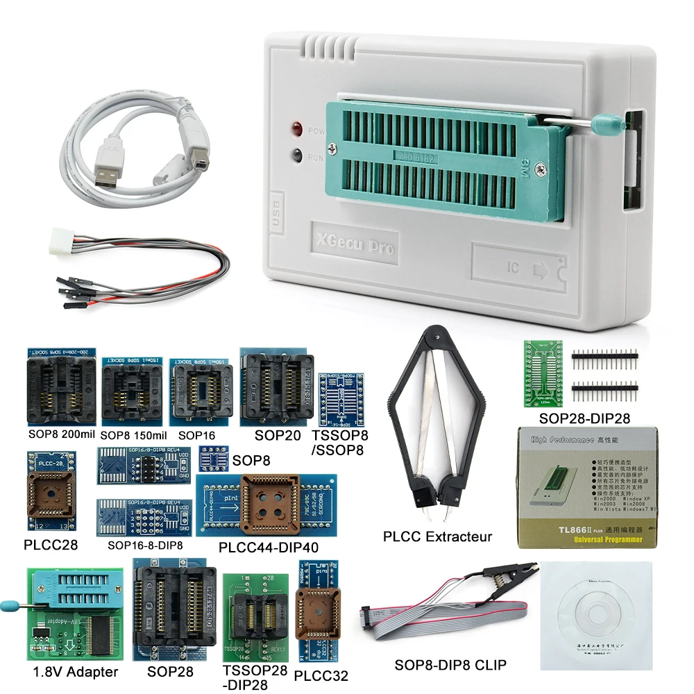 Универсальный USB программатор Bios/ECU Программатор TL866II Plus с 21 адаптером + 24 адаптера