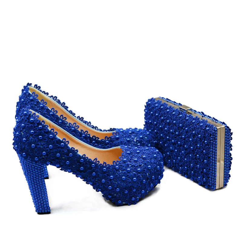 Весенняя королевская синяя кружевная Свадебная обувь подходящая Сумочка