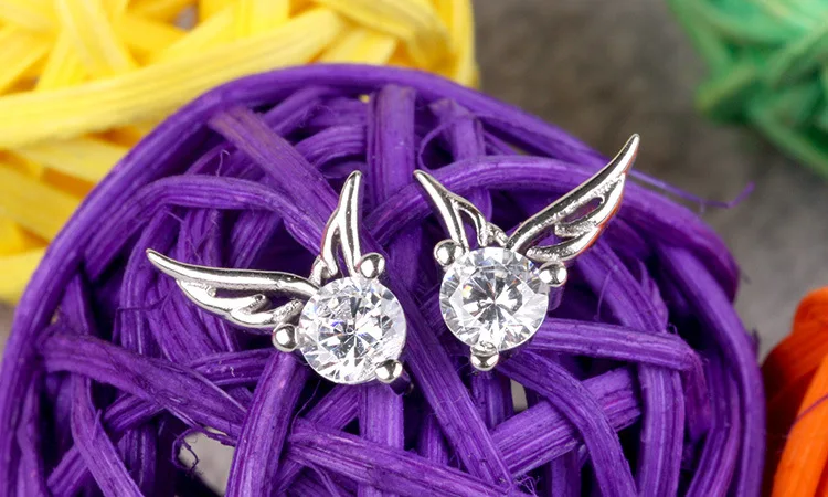 1 Pair Fancy Zircon Angel Wings Shape Earrings Shining Pierced Ear Studs Elegant Jewelry For Women Girls | Украшения и аксессуары