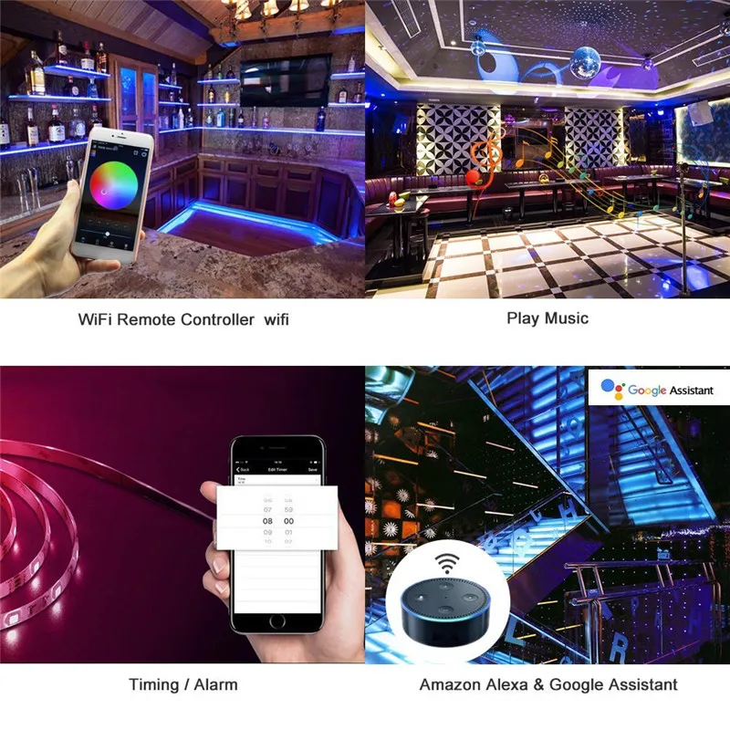 Wi-Fi RGB регулятор линейного светильника Syc Управление по Alexa смартфон Google Home+ 5 м 150 светодиодный 5050 Светодиодная rgb-лента полосы света+ блок питания