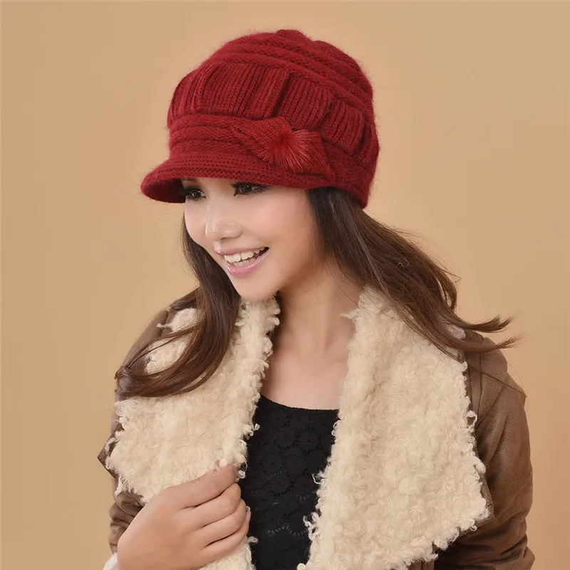 wine red hat Charles Perra, женские вязаные шапки, зимние, утепленные, двойной слой, защита ушей, повседневные, шерстяные, женские шапки, теплые, женские шапочки CD63 - Цвет: wine red hat