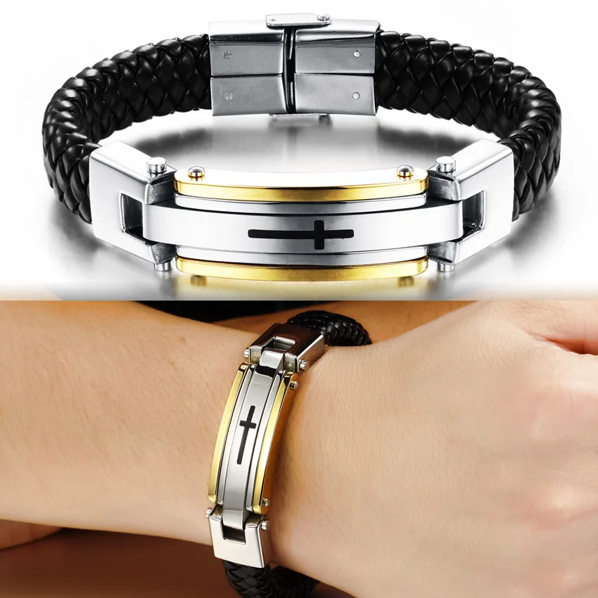 Винтажный кожаный браслет для мужчин ювелирные изделия из нержавеющей стали с