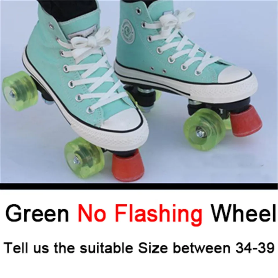 green PU no flashing Профессиональные детские двойные роликовые коньки холщовые одноцветные скейт обувь для детей две линии мигающие колеса Patines унисекс Adulto IB101 - Цвет: green PU no flashing