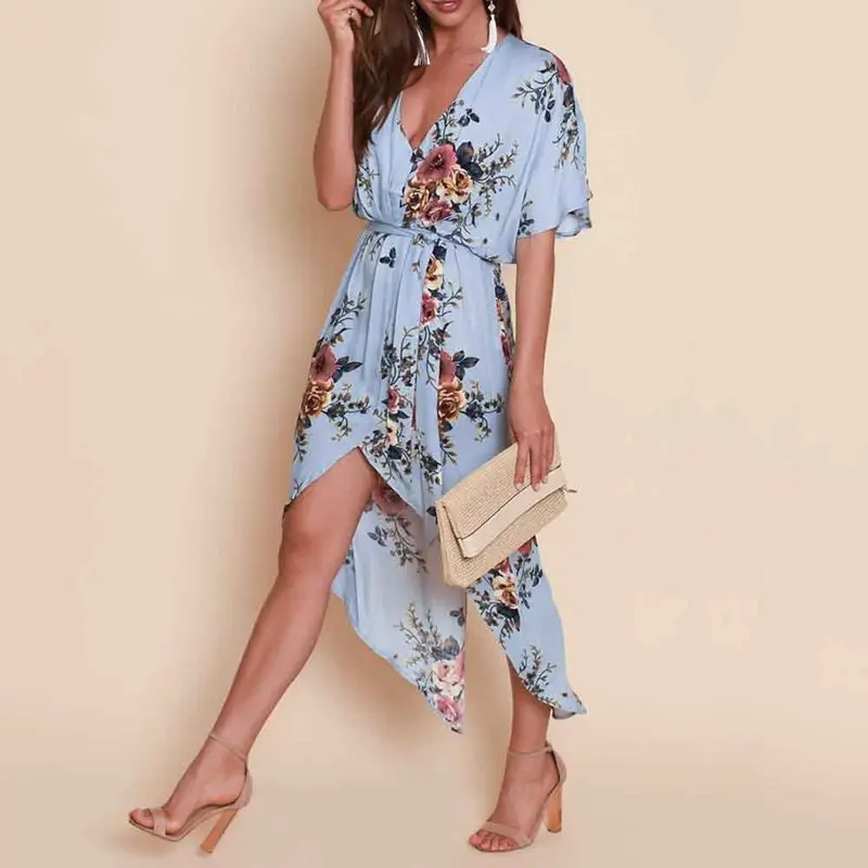 Летнее пляжное платье с цветочным рисунком женское богемное модное