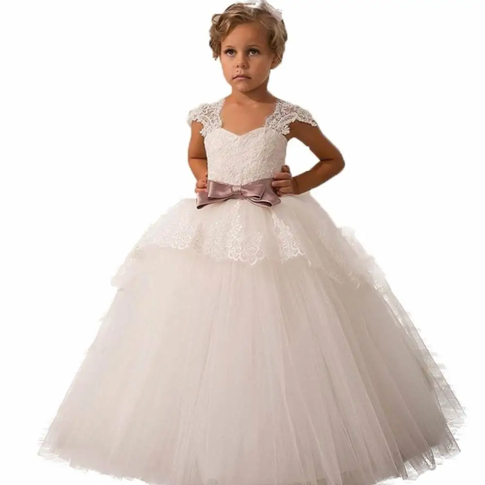 Платье для девочки цвета слоновой кости с цветочным принтом и кружевной