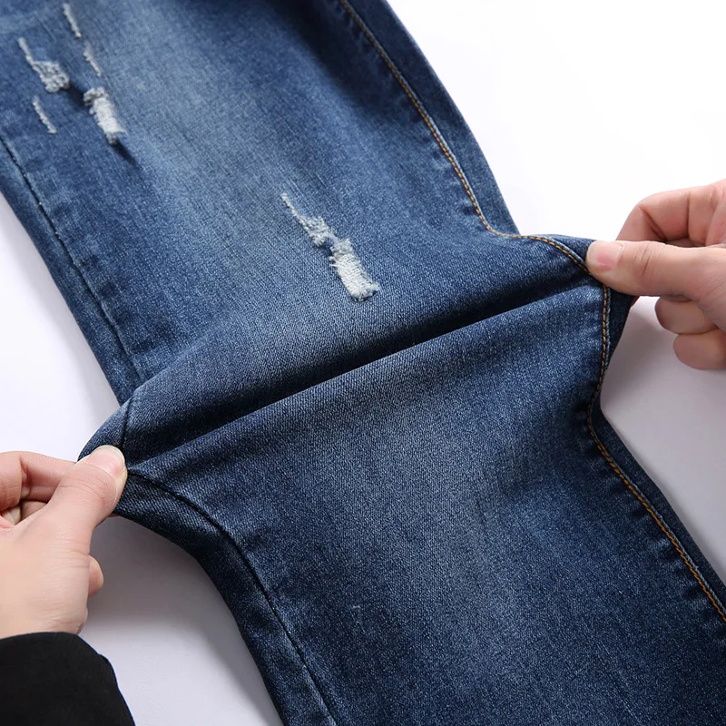 Синие женские джинсы новинка 2019 повседневные свободные брюки в стиле преппи до