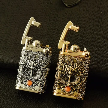 Бензиновая металлическая зажигалка Chief Gold Dragon three di men $ Мужская