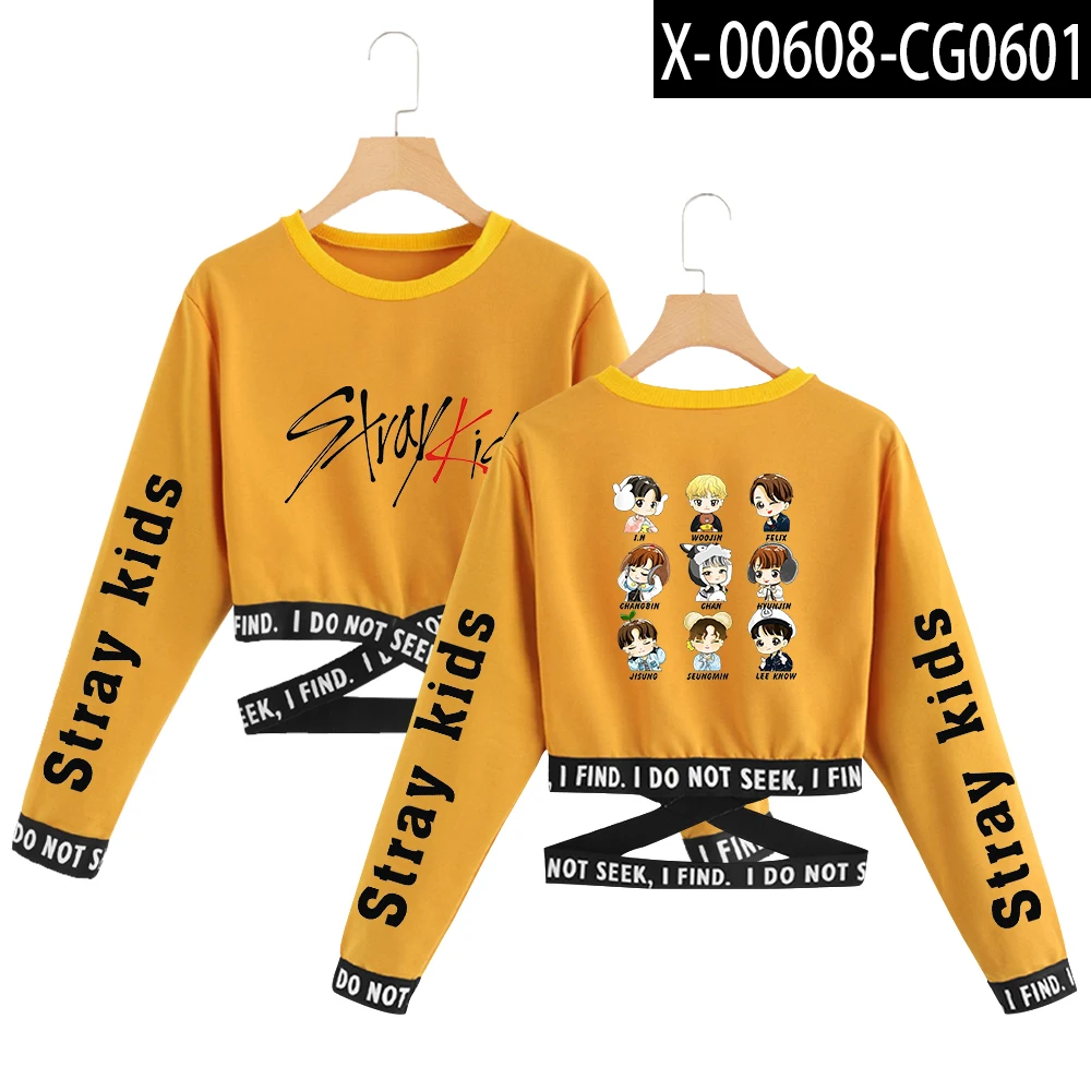 Yellow Футболки для детей, летняя футболка kpop, укороченный топ, женская одежда, корейский стиль, harajuku, модные топы с длинными рукавами, уличная одежда - Цвет: Yellow