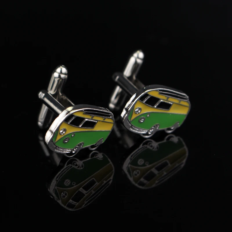 dongshengFashion Classic cars High Quality Green Bus Shape Cufflinks For Men Women Shirt Wedding Gift Cufflink for Party-40 | Украшения и
