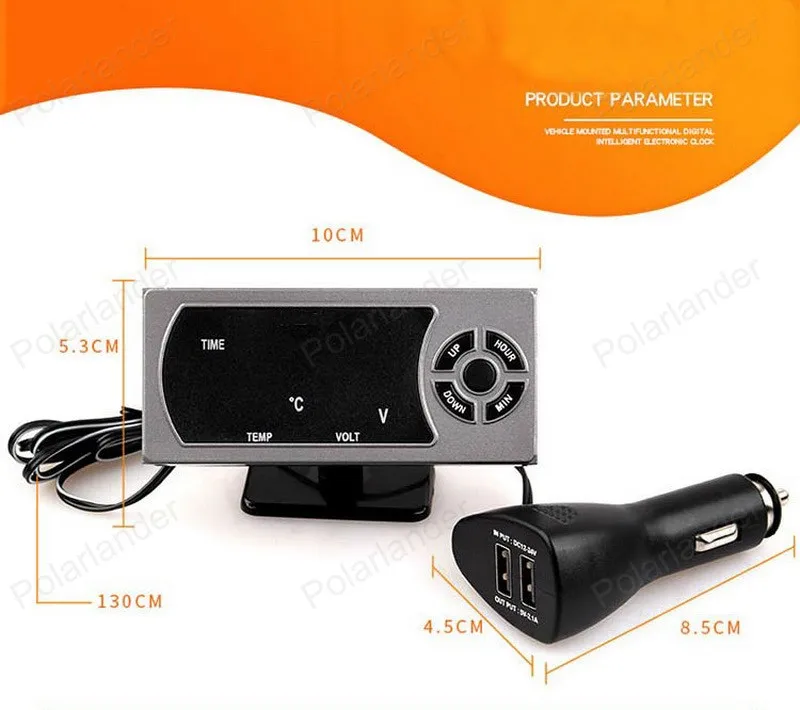 Автомобильный 2.1A двойной USB Часы Вольтметр термометр светодиодный экран дисплей 4 в 1 адаптер прикуривателя Зарядное устройство для телефона