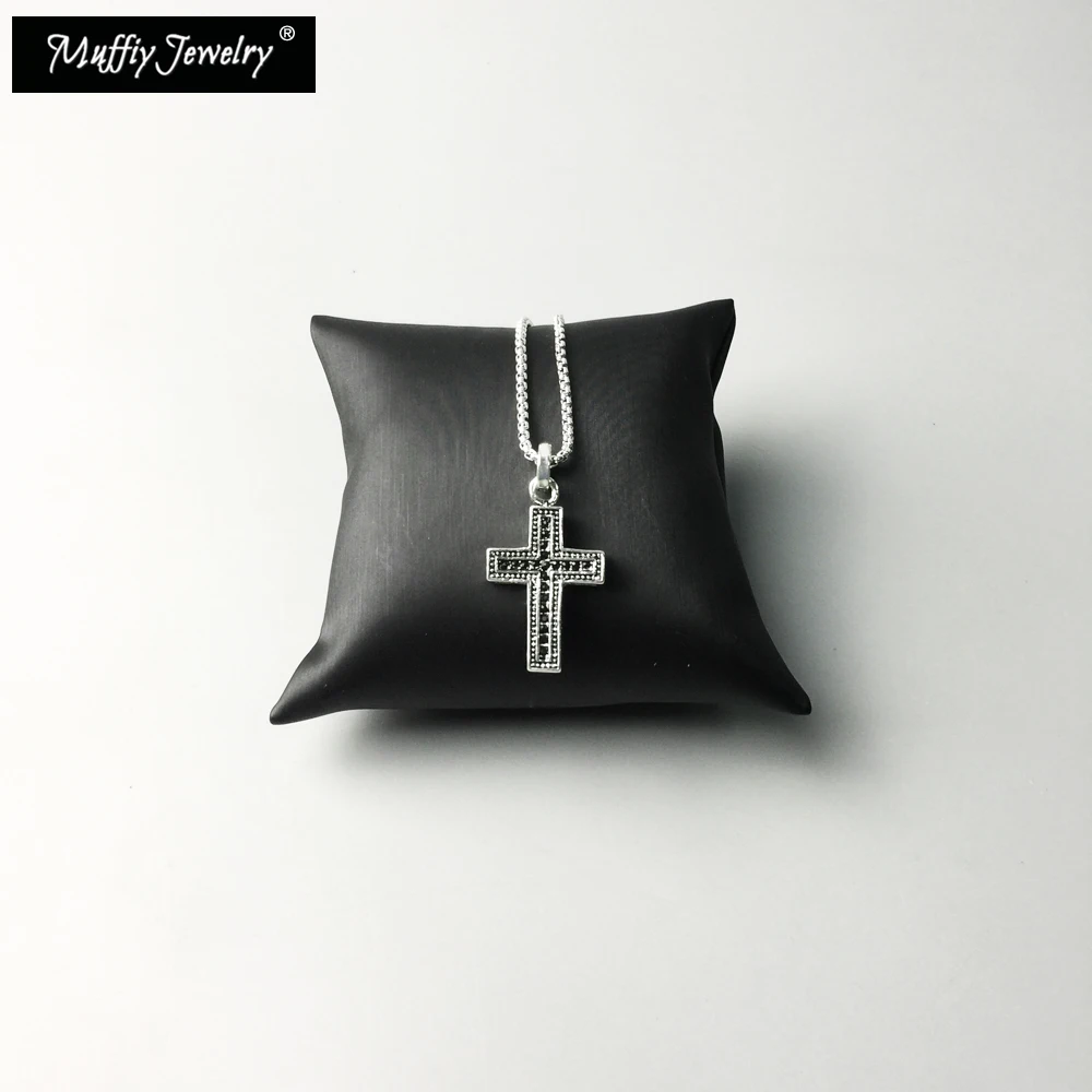 Ожерелье из серебра 925 пробы с черным крестом европейские классические цепи