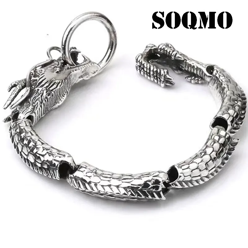 Мужской винтажный браслет SOQMO из чистого серебра 925 пробы с драконом в стиле панк