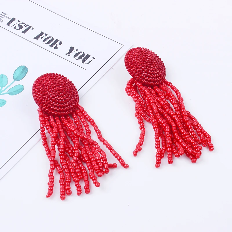 Bohemian Long Resin Beads Tassel Earring Fringed Statement stud Earrings For Women Fashion ZA Jewelry 2018 | Украшения и