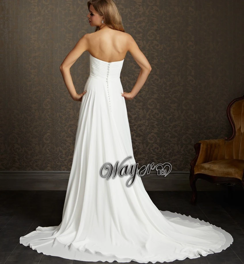 Chiffon Wedding Dresses A Line Floor Length Sweep/Brush Train Beading Sweetheart Sleeveless Empire Zipper Built In Bra Customize|bras for open back