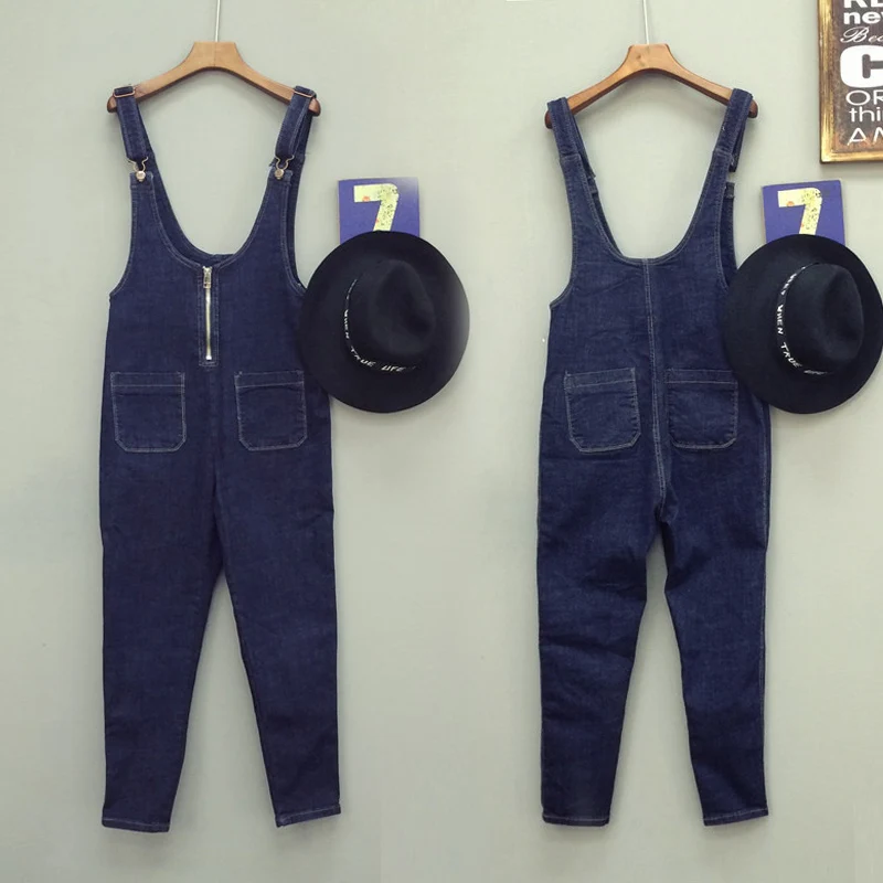 Бесплатная доставка 2018 Новая мода Джинсовые штаны на лямках Брюки Свободные