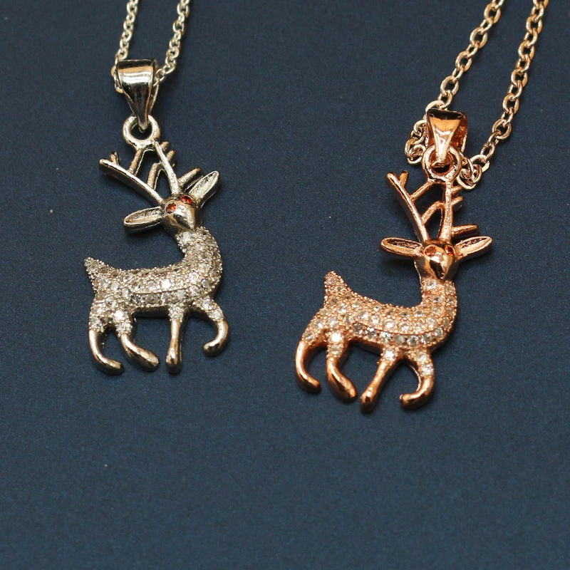 10pcs cute tiny animal spotted deer pendant women necklace gift for her Micro inlays copper jewelry silver plating Rose Gold | Украшения и