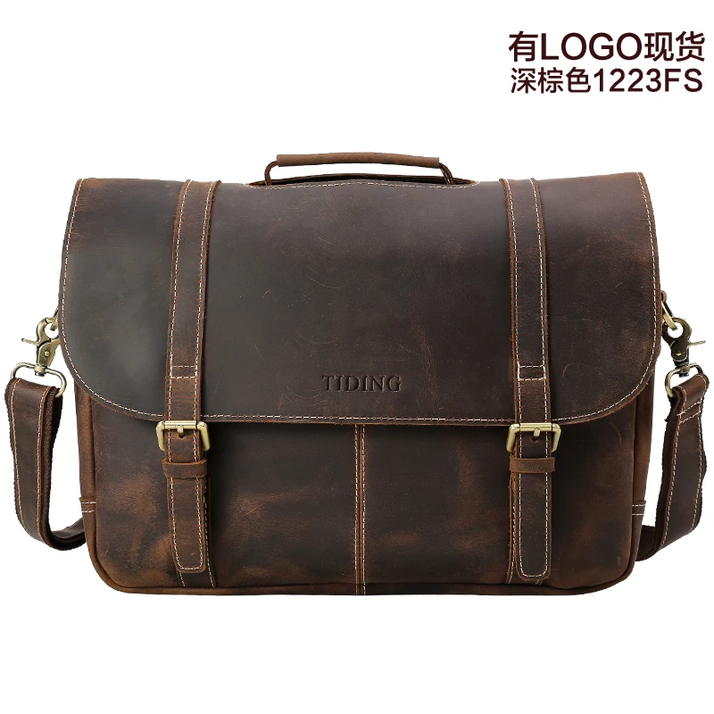 Сумка для ноутбука Crazy Horse Мужская винтажная через плечо 17 дюймов|brand briefcase|briefcase