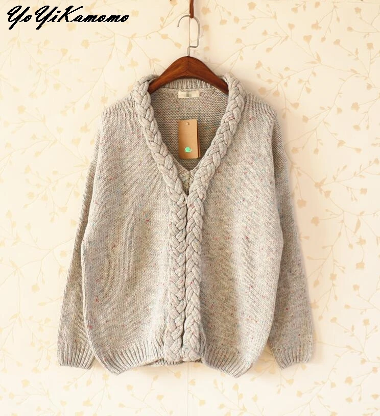 YoYiKamomo 2018 Women Sweater Spring Vintage Japanese Mori Girl Knit Twist V-neck Long-sleeved Pullovers Cute Tops | Женская одежда