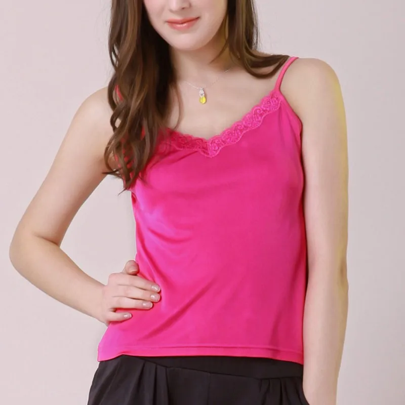 Women Silk Camis 100% Pure Silk Knit Womens Lacy V Neck Camisole Tank Top Bottoming Shirt Size M L XL XXL