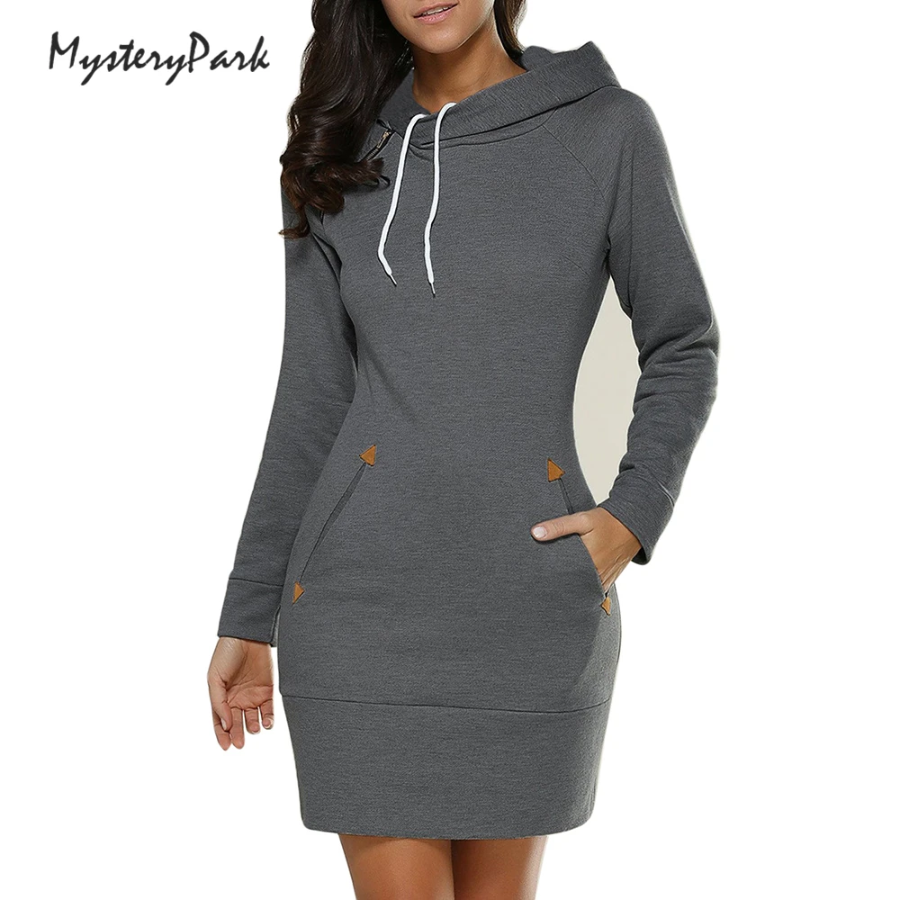 MysteryPark женское платье новинка 2018 Осень-зима с капюшоном длинным рукавом vestido для