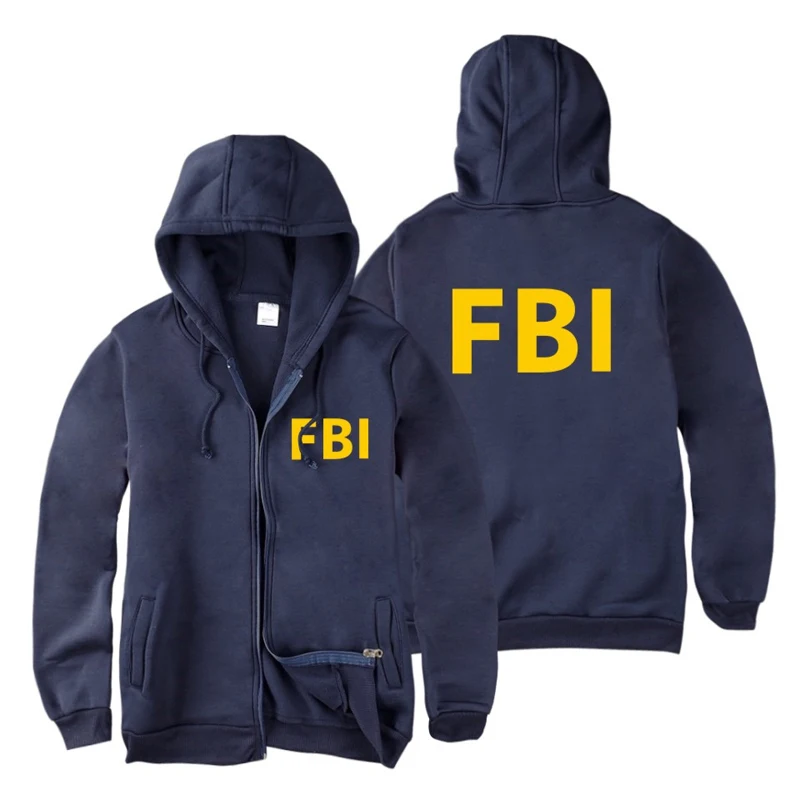 Толстовка унисекс на молнии с длинным рукавом толстовка капюшоном и принтом FBI