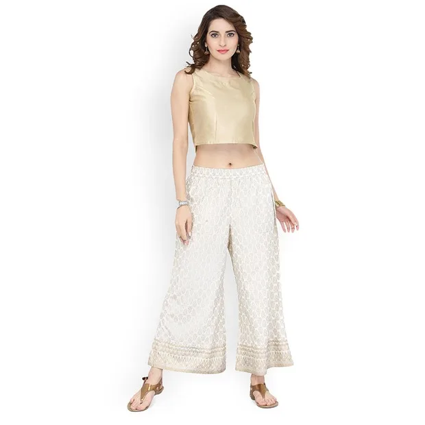 New Cotton India Traditional Woman Broad-legged Trousers Ethnic Style Spring Summer Beige Print Bottom Pants