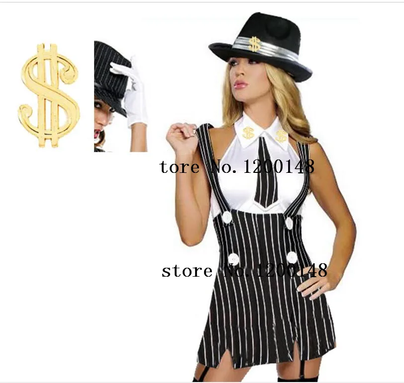 Женская грязная работа белая полоска Гангстер Pin Up костюм элегантные моменты
