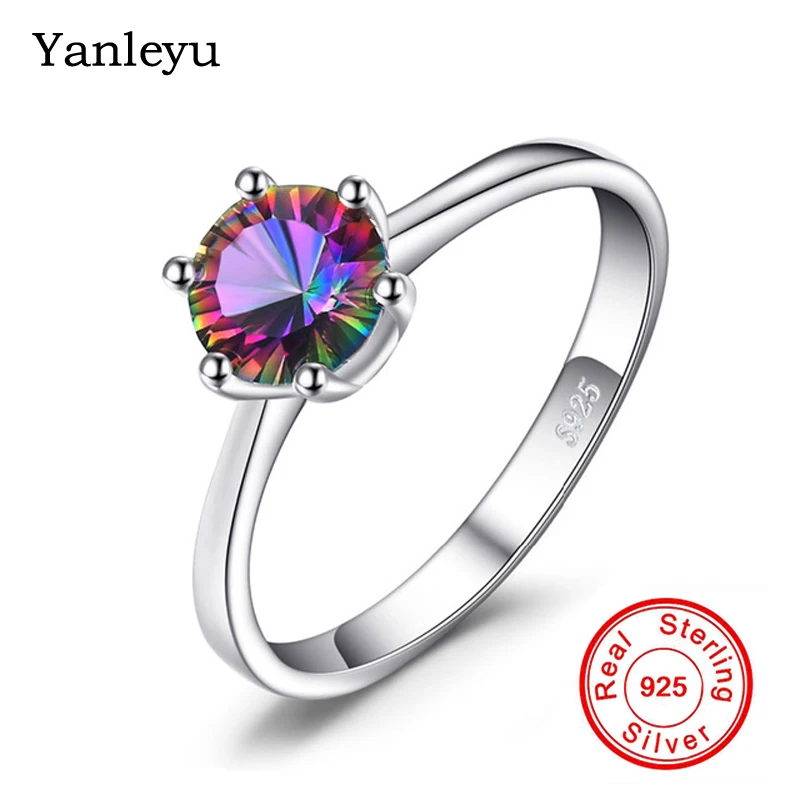 

Yanleyu Genuine 925 Sterling Silver Engagement Wedding Rings for Women 1 Carat Multicolor CZ Solitaire Ring Fine Jewelry PR140