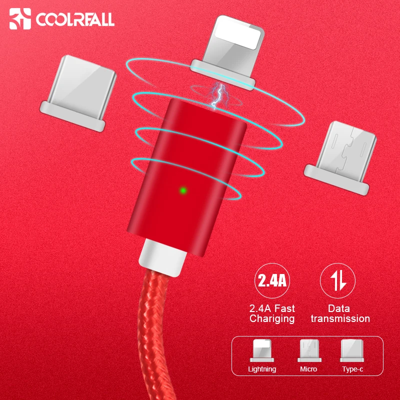 Coolreall Магнитный кабель для Micro usb type C быстрой зарядки телефона Microusb type-C магнитное зарядное устройство usb c для iphone huawei xiaomi