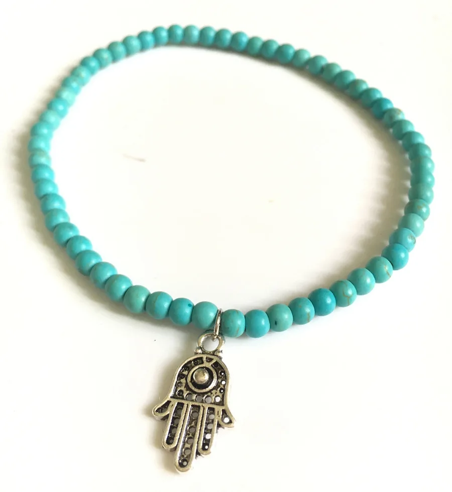 Simple Blue or White Beads Belt Anklet with Hand Pendant for Women Gift | Украшения и аксессуары
