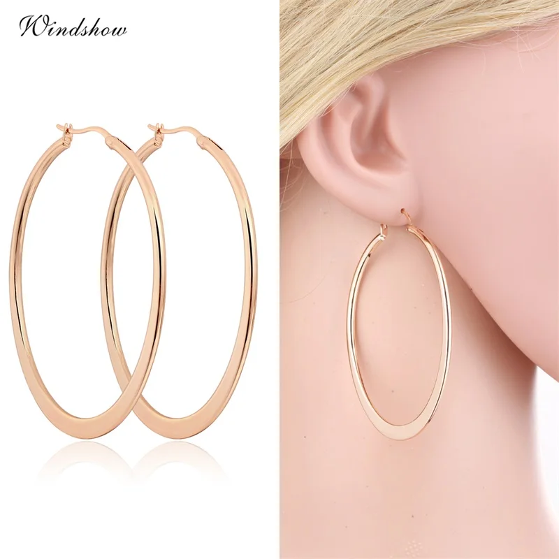 Розовый и белый золотой цвет массивные большие Овальный Круглый Серьги кольца