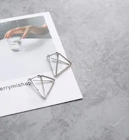 large 002 silver Европейский и американский минималистичный панк Комплект сережек для женщин геометрические 3D треугольные полые многоугольные Серьги Brincos вечерние ювелирные изделия - Окраска металла: large 002 silver