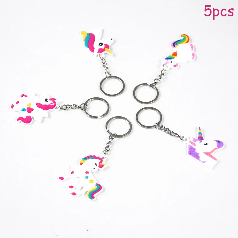 5pcs Rubber Keychain Единорог для вечеринки резиновый браслет для браслетов и брелоков День рождения украшения спрос среди детей браслет, вечерние поставки - Цвет: 5pcs Rubber Keychain