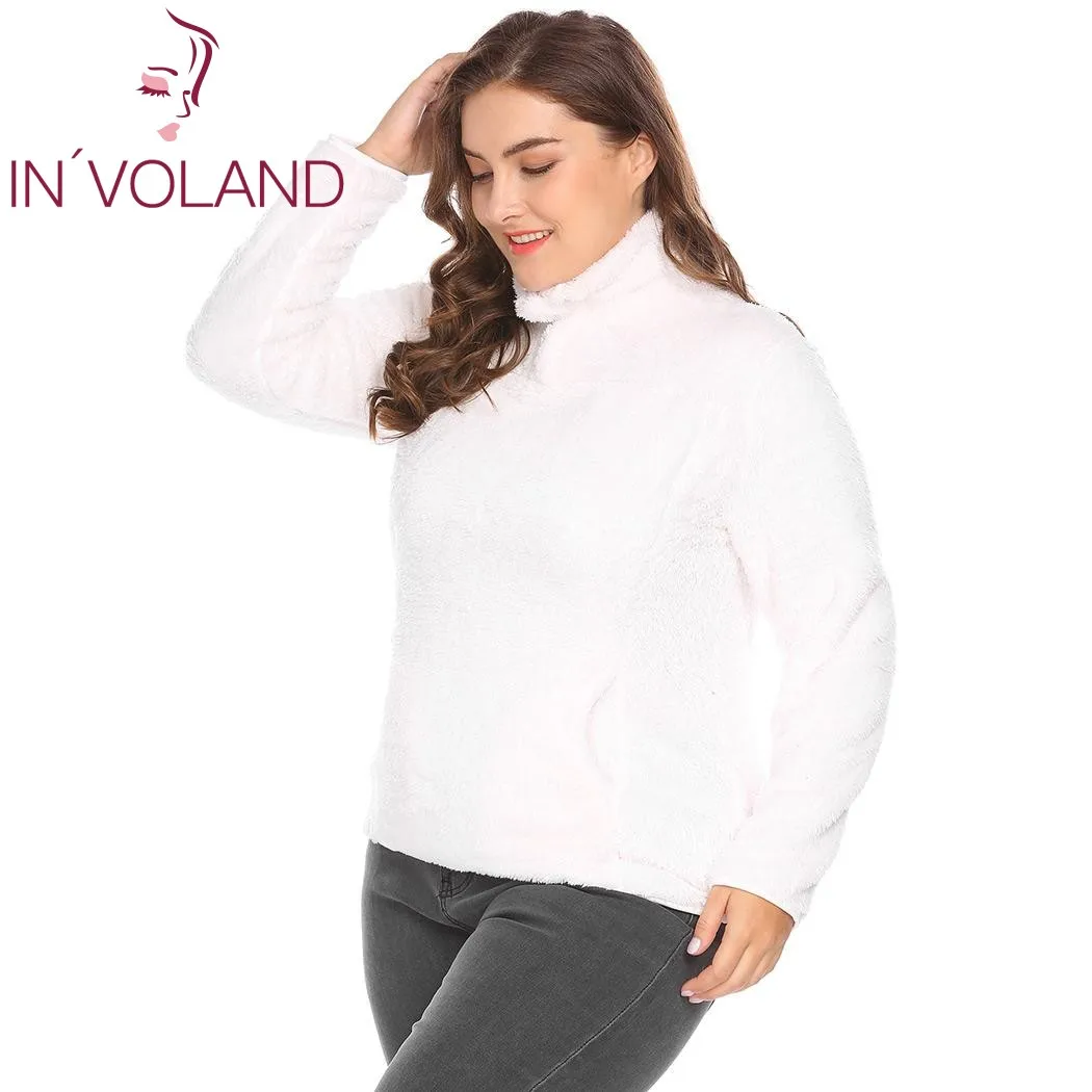 IN'VOLAND Plus Sizes XL-5XL Women Sweater Tops Autumn Winter Zip-up Stand Collar Long Sleeve Fleece Large Pullover Big Size | Женская