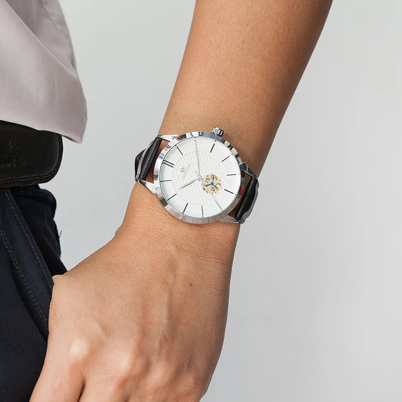 Часы наручные FORSINING Мужские автоматические брендовые Ретро хромированные с