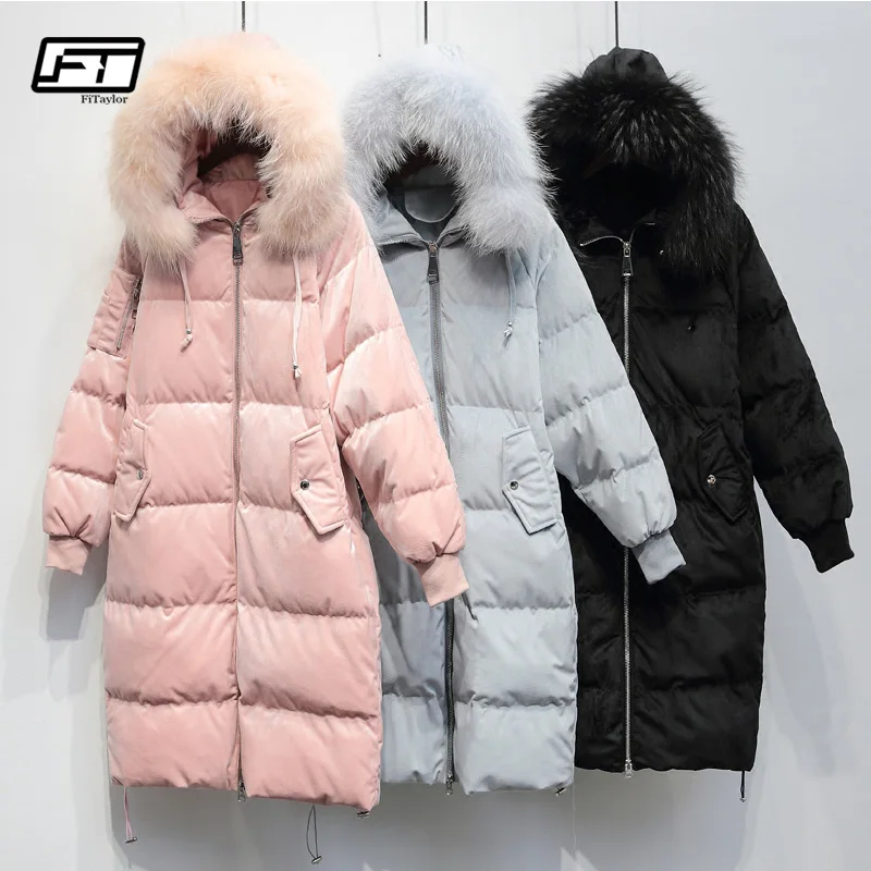 Fitaylor зимние утепленные бархатные парки пальто для женщин большой натуральный