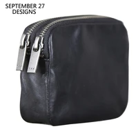 new fashion double zipper coin purses women genuine cow leather luxury men credit card wallets casual big capacity coin pouch