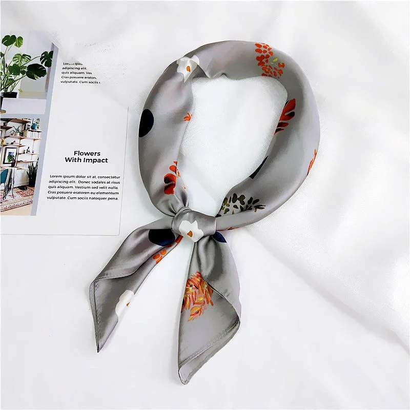 Fashion Green Hair Scarf Women Floral Leaf Print Kerchief Small Bag Scarfs Female 70X70cm Square Neckerchief Scarves For Ladies |