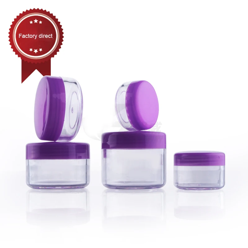 100 шт. пластиковая банка для крема Пустые контейнеры с фиолетовыми крышками