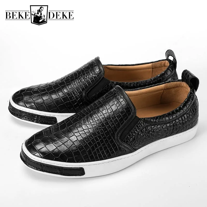 comprar Sapatas Dos Homens Da Marca Designer Preto Sneakers Loafers Handmade Business Casual Sapatos De Couro De Crocodilo Deslizamento Em Flats Calçado De Trabalho