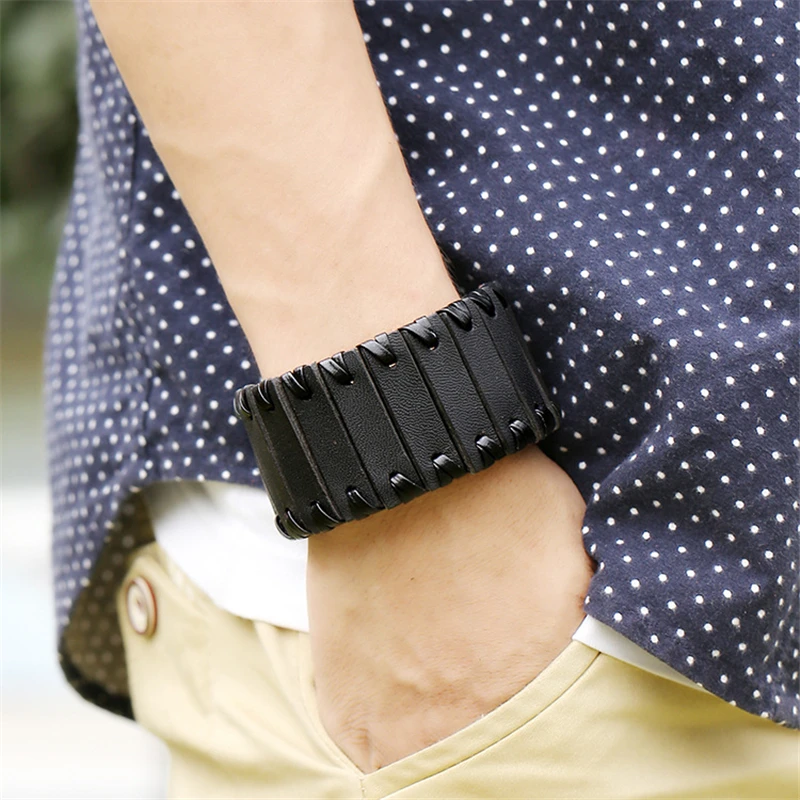 JINSE 2017 винтажные мужские ювелирные изделия черный и коричневый широкий кожаный