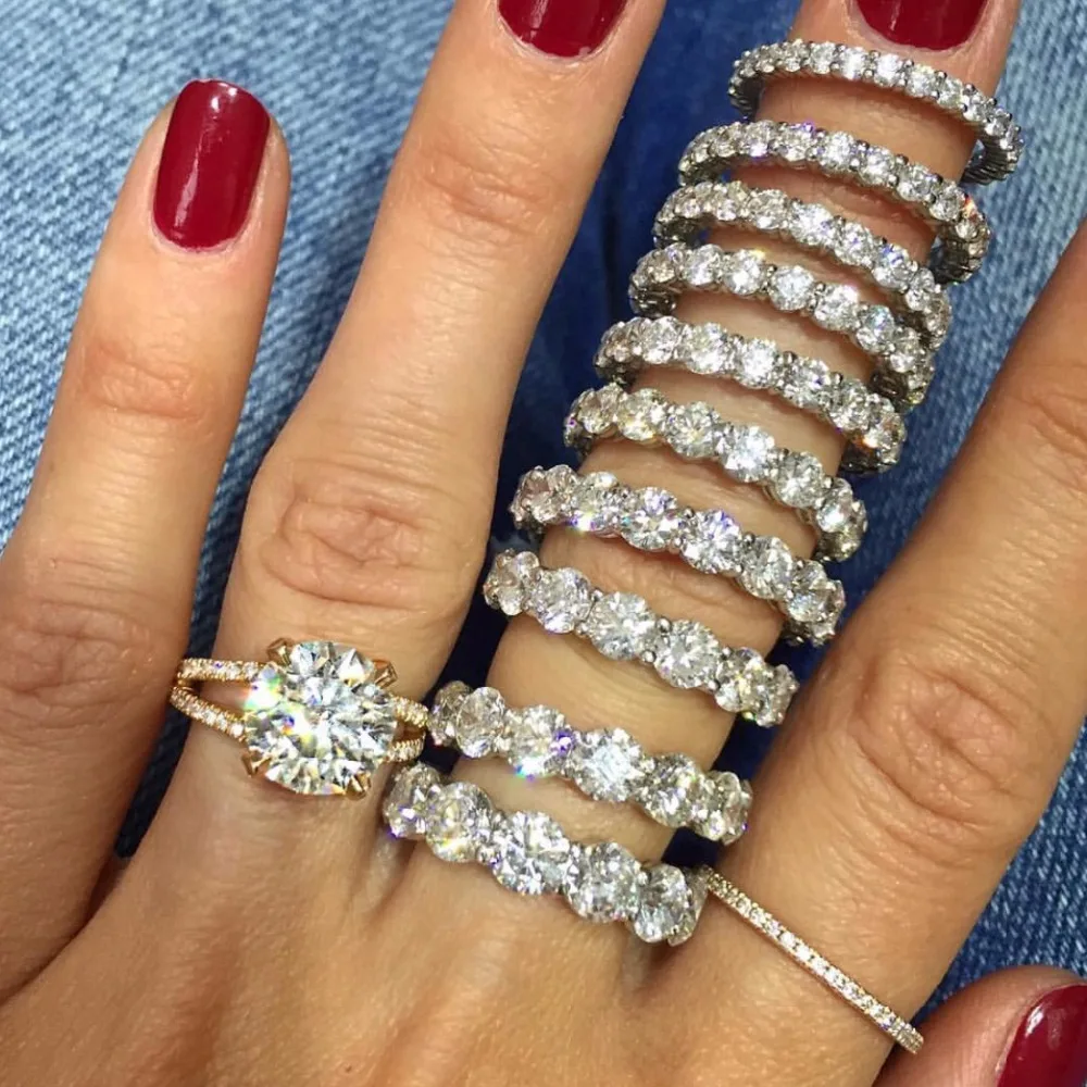 

Nestest hot Sale Bands Women Crystal Party Trendy Prong Setting Ring Sparing Bling Big 6-1mm Cz real 925 sterling silver ring
