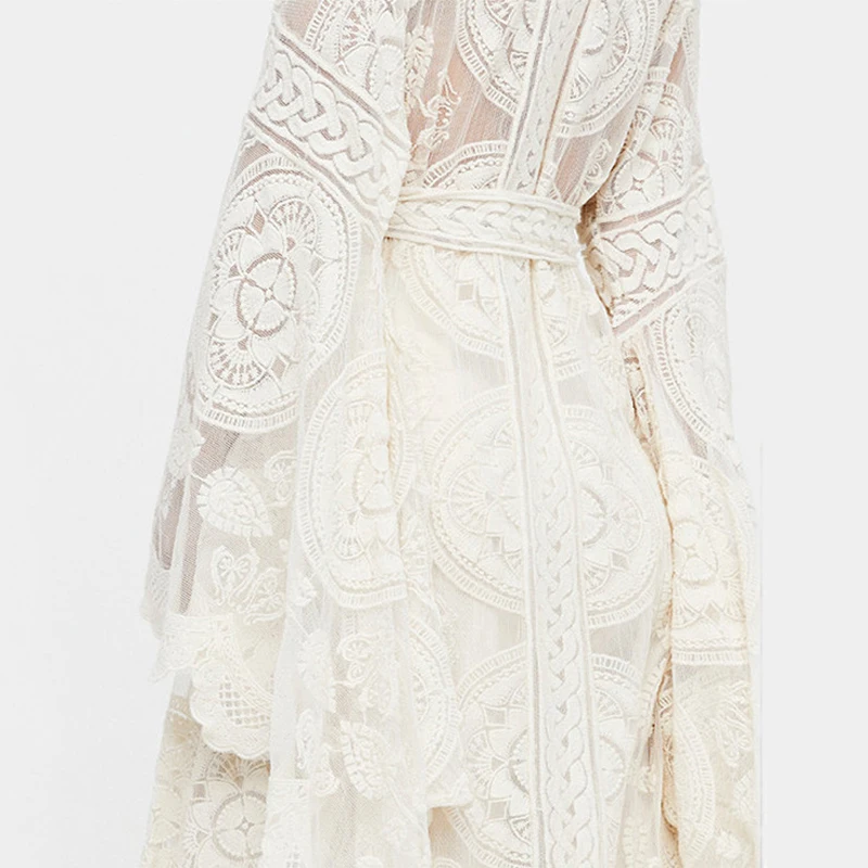 Женский кружевной длинный кардиган Прозрачное кимоно большого размера с длинным