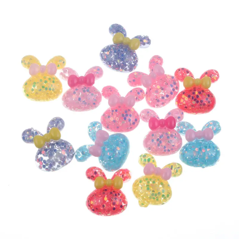 

50pcs Clear Colorful Resin Rabbit With Tie Decoration Crafts Flatback Cabochon Embellishments For Scrapbooking Diy Accessories