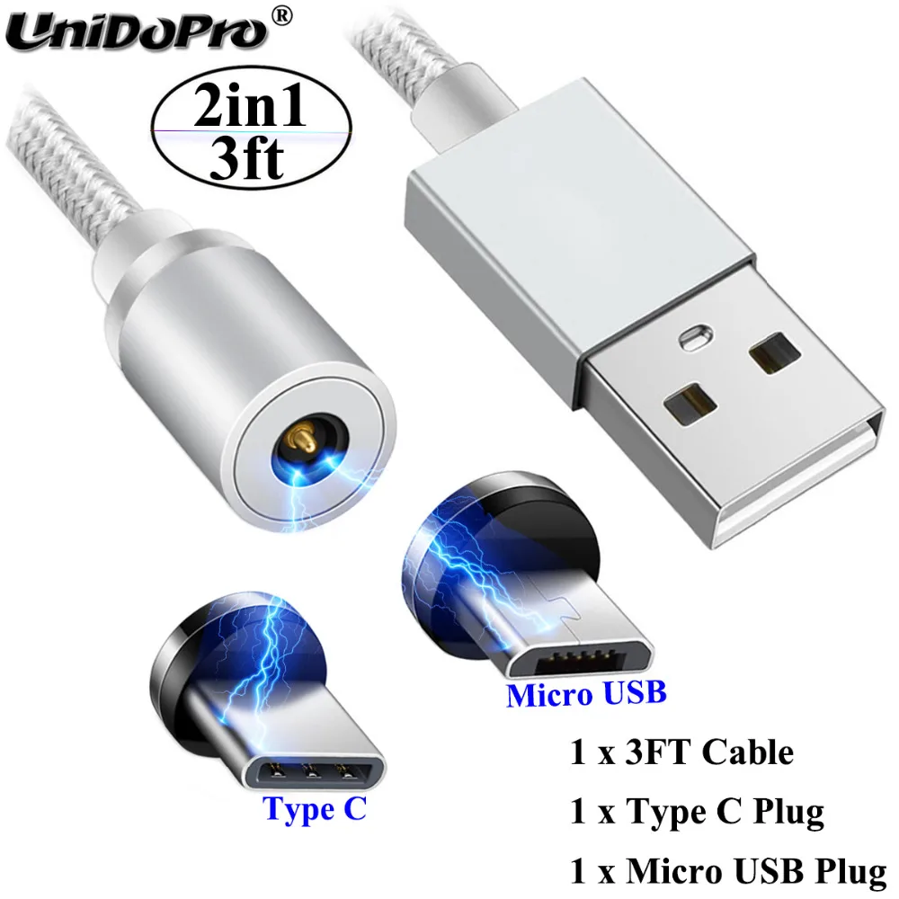 Магнитный зарядный кабель Micro USB / Type C для телефонов LG G8 G7 G6 G5 V10 V20 V30 V40 V50 ThinQ Q9 Q8 Q7 Q6 X5