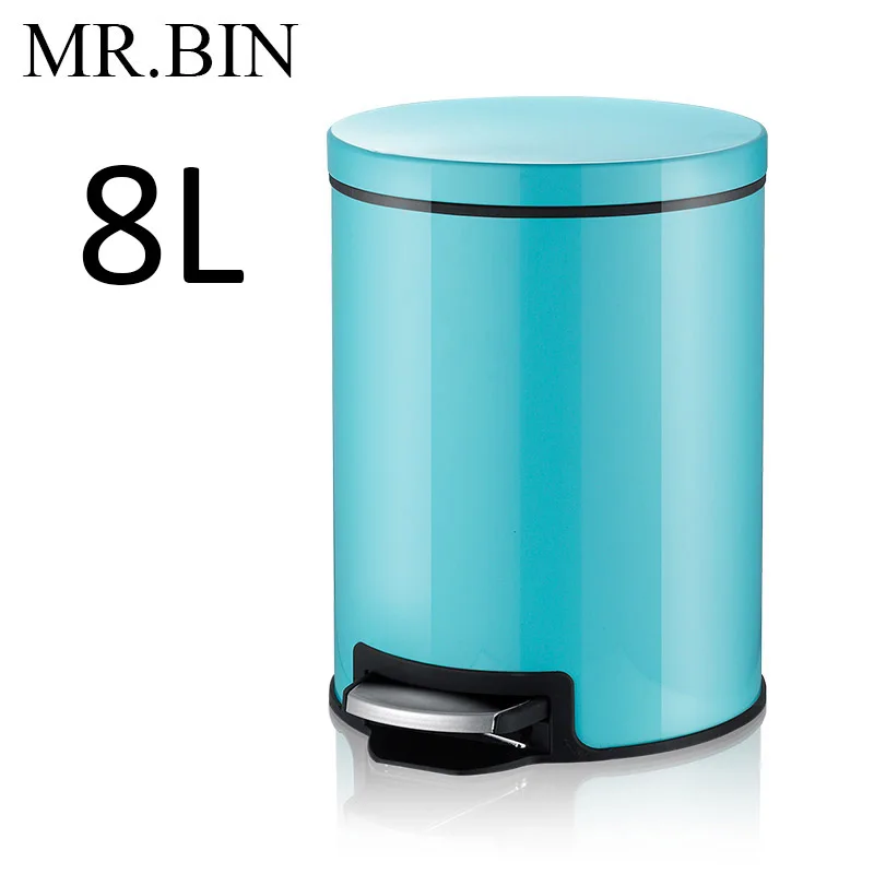8L Cream Blue MR. BIN Макарон плюс мусорный бак с 5L/8L/12L ёмкость красочные педаль отходов Bin металлическая мусорная корзина для дома и кухня - Цвет: 8L Cream Blue